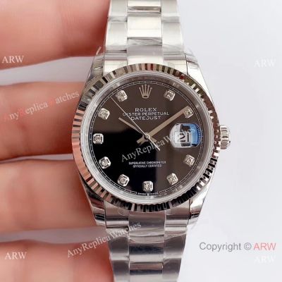 Swiss Replica Rolex Datejust 3235 316L Watch Stainless Steel Black Diamond Dial